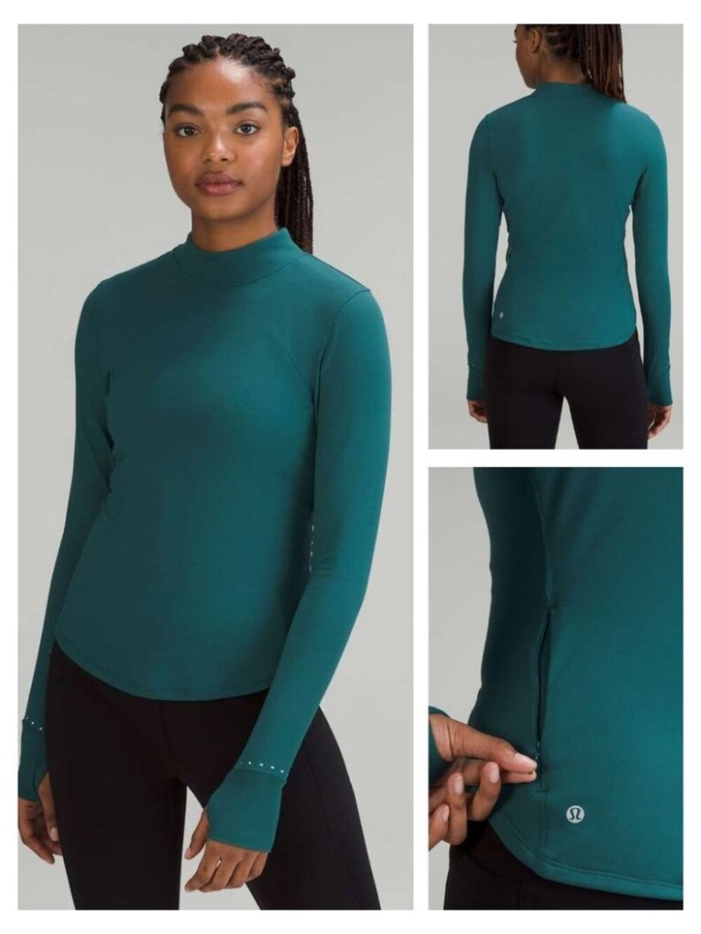 LULULEMON Rulu Running Long-Sleeve Mock Neck Shirt Size 10 Green Jasper